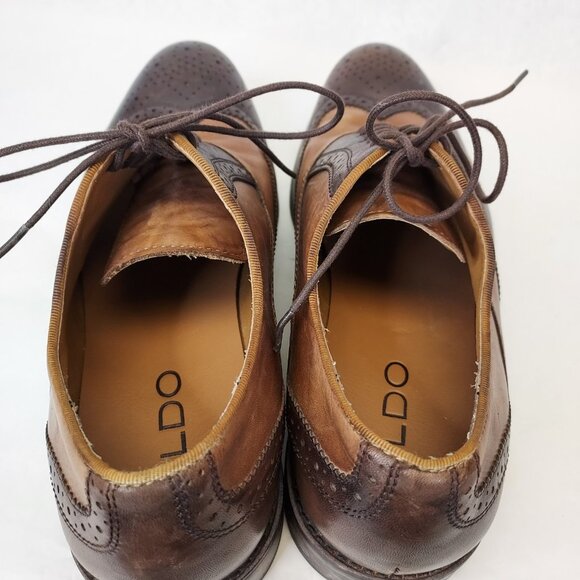 Aldo Wingtip Oxford Brogue Men's 8 Classic Dress Shoes Leather Brown Tan Lace up - Picture 16 of 16